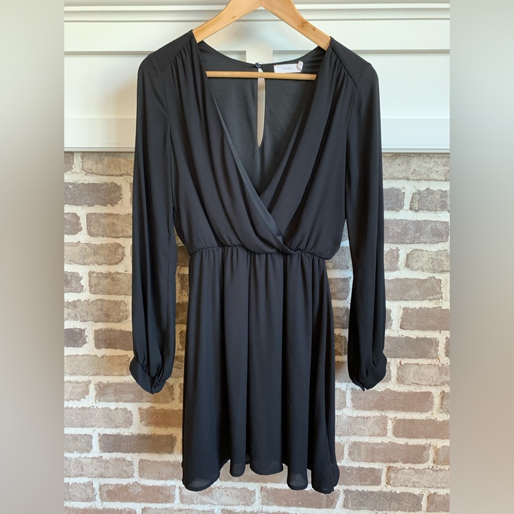 LUSH BLACK WRAP MINI DRESS | SIZE S